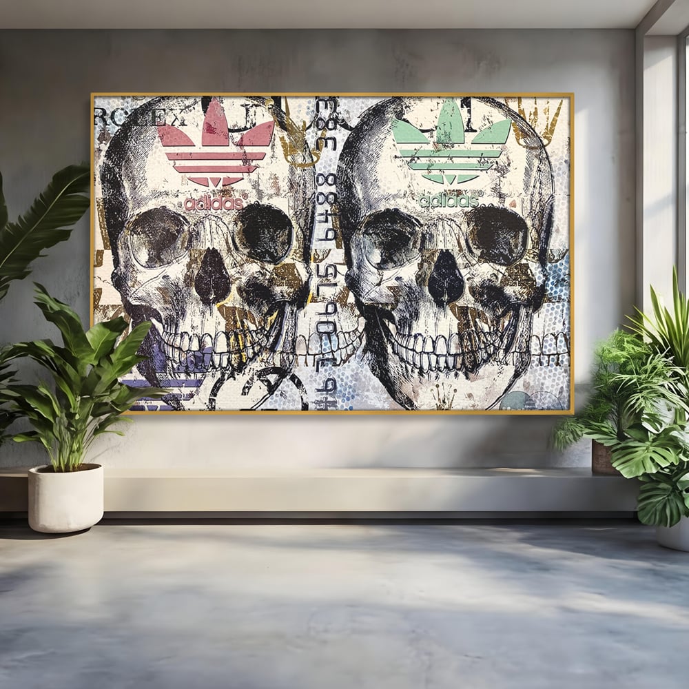 Tablou Canvas Premium, LuxCanva® B1088, Cranii Adidas, Birou, Rolex, Card Bancar, MasterCard, Adidas, Gucci, Culori Vibrante