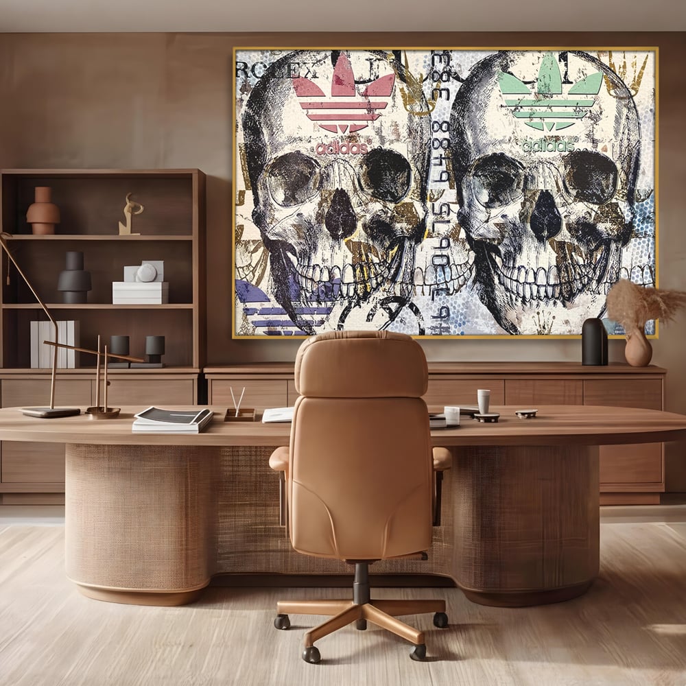 Tablou Canvas Premium, LuxCanva® B1088, Cranii Adidas, Birou, Rolex, Card Bancar, MasterCard, Adidas, Gucci, Culori Vibrante