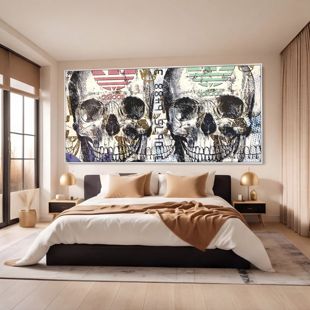 Tablou Canvas Premium, LuxCanva® B1088, Cranii Adidas, Birou, Rolex, Card Bancar, MasterCard, Adidas, Gucci, Culori Vibrante