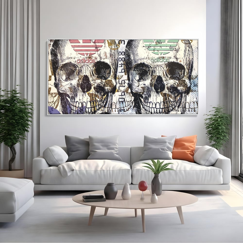 Tablou Canvas Premium, LuxCanva® B1088, Cranii Adidas, Birou, Rolex, Card Bancar, MasterCard, Adidas, Gucci, Culori Vibrante