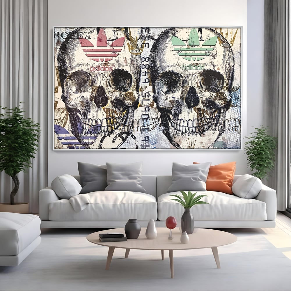 Tablou Canvas Premium, LuxCanva® B1088, Cranii Adidas, Birou, Rolex, Card Bancar, MasterCard, Adidas, Gucci, Culori Vibrante