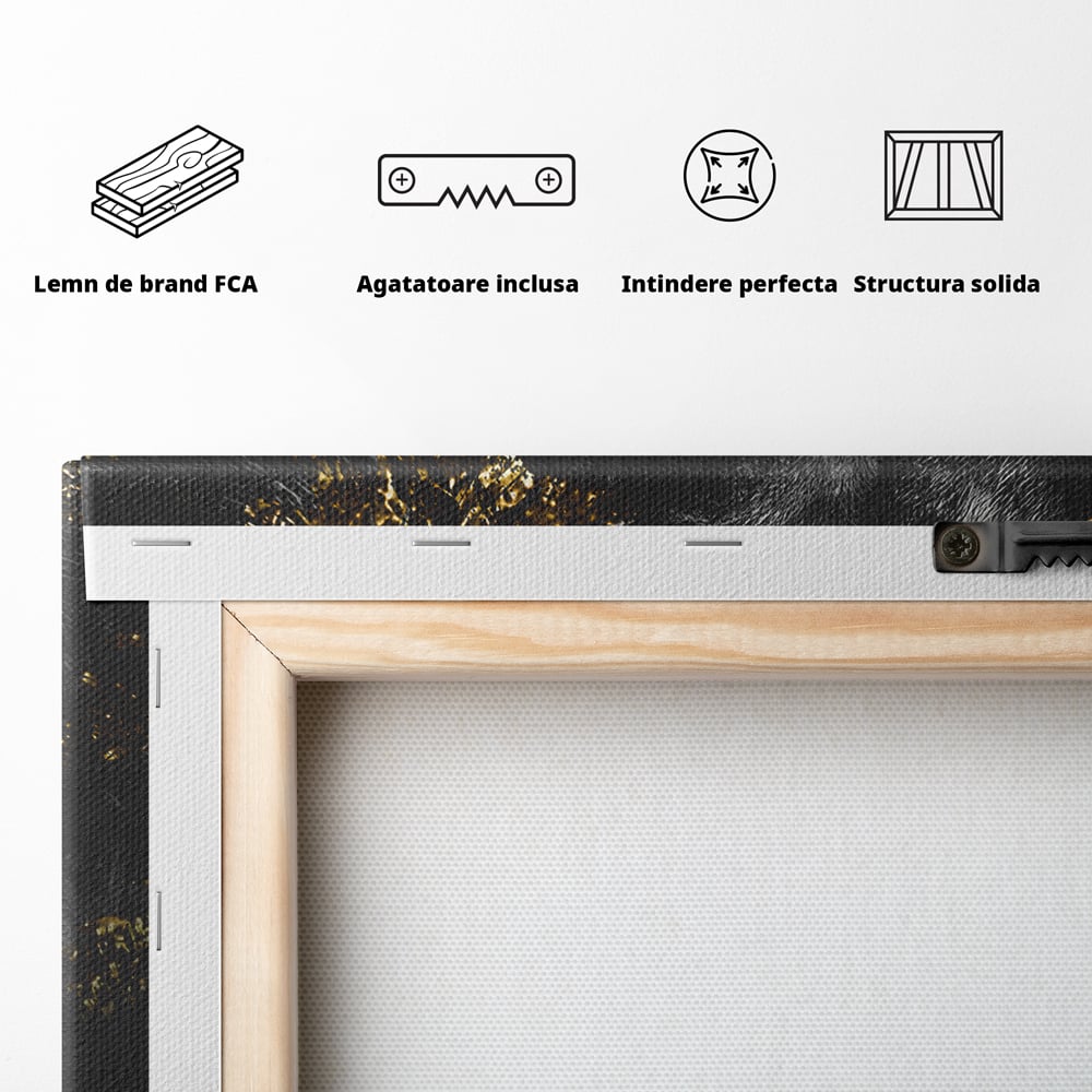 Tablou Canvas Premium LuxCanva® B1089, Frumusetea Leului Cu Ochi Albastrii , Birou, Leu, Rege, Savana, Living, Albastru, Negru, Auriu