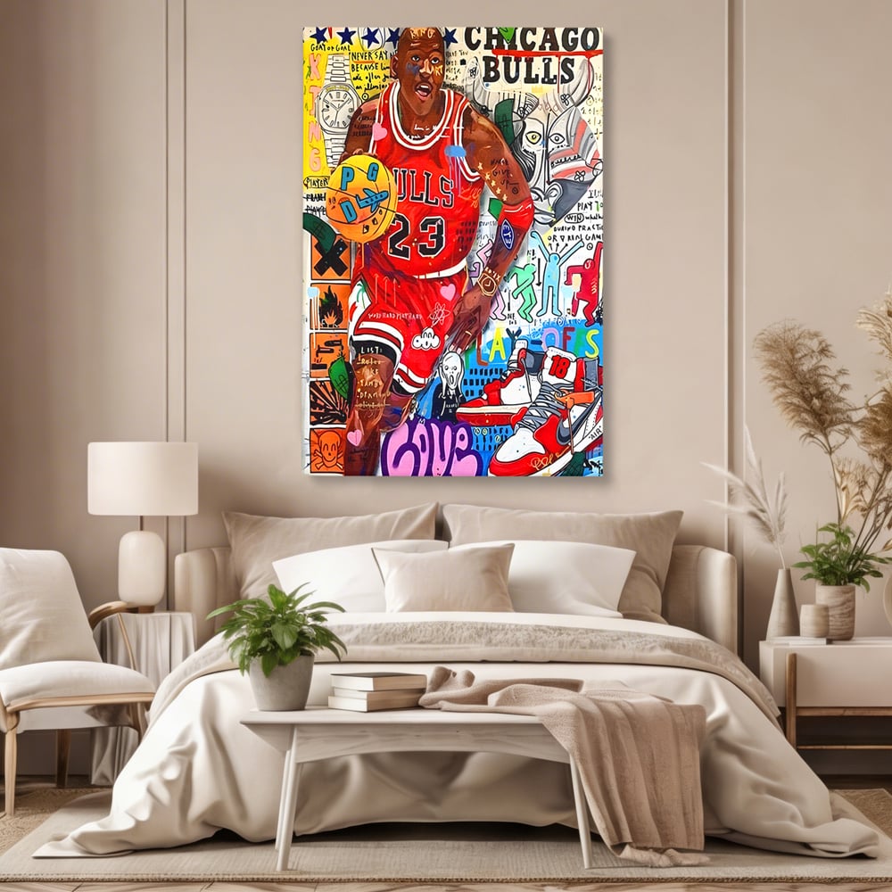 Tablou Canvas Premium LuxCanva® B1090, Marele Michael Jordan , Birou, Jucator Profesionist, Baschet, NBA, Camera copii, Chicago Bulls, Culori Vibrante