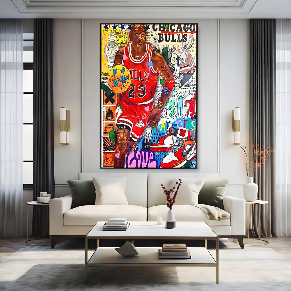Tablou Canvas Premium LuxCanva® B1090, Marele Michael Jordan , Birou, Jucator Profesionist, Baschet, NBA, Camera copii, Chicago Bulls, Culori Vibrante