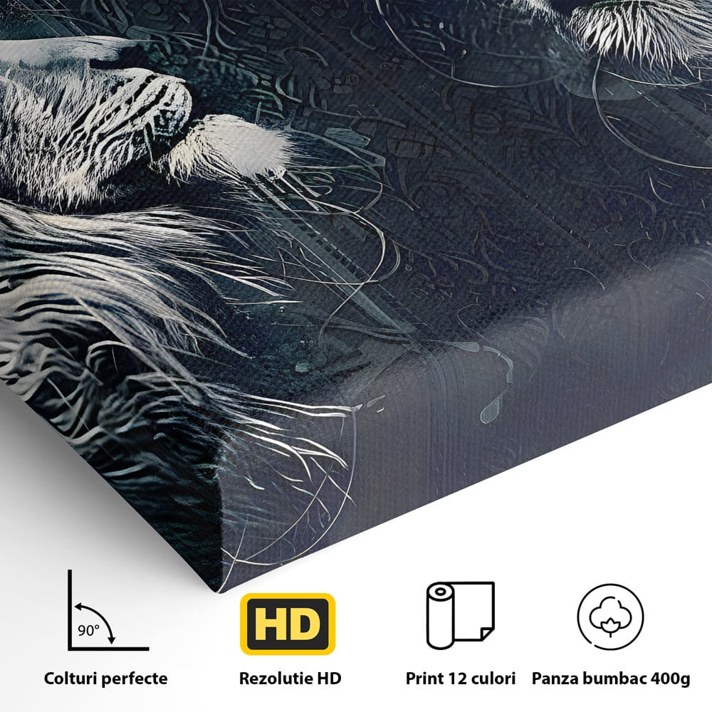 Tablou Canvas Premium LuxCanva® B1091, Leu Si Leoaica , Living, Familie, Portret, Leu, Leoaica, Dormitor, Safari, Coroana, Negru Si Auriu