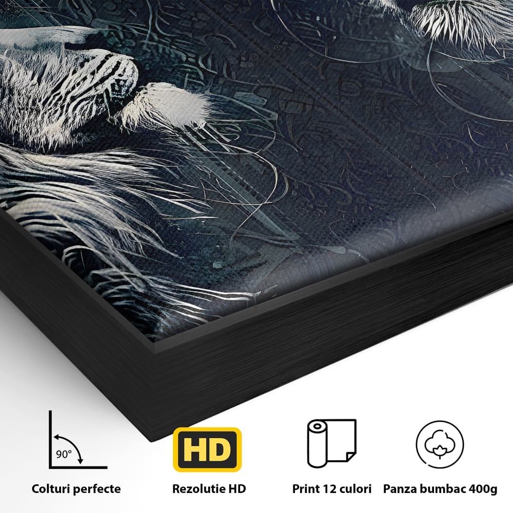 Tablou Canvas Premium LuxCanva® B1091, Leu Si Leoaica , Living, Familie, Portret, Leu, Leoaica, Dormitor, Safari, Coroana, Negru Si Auriu