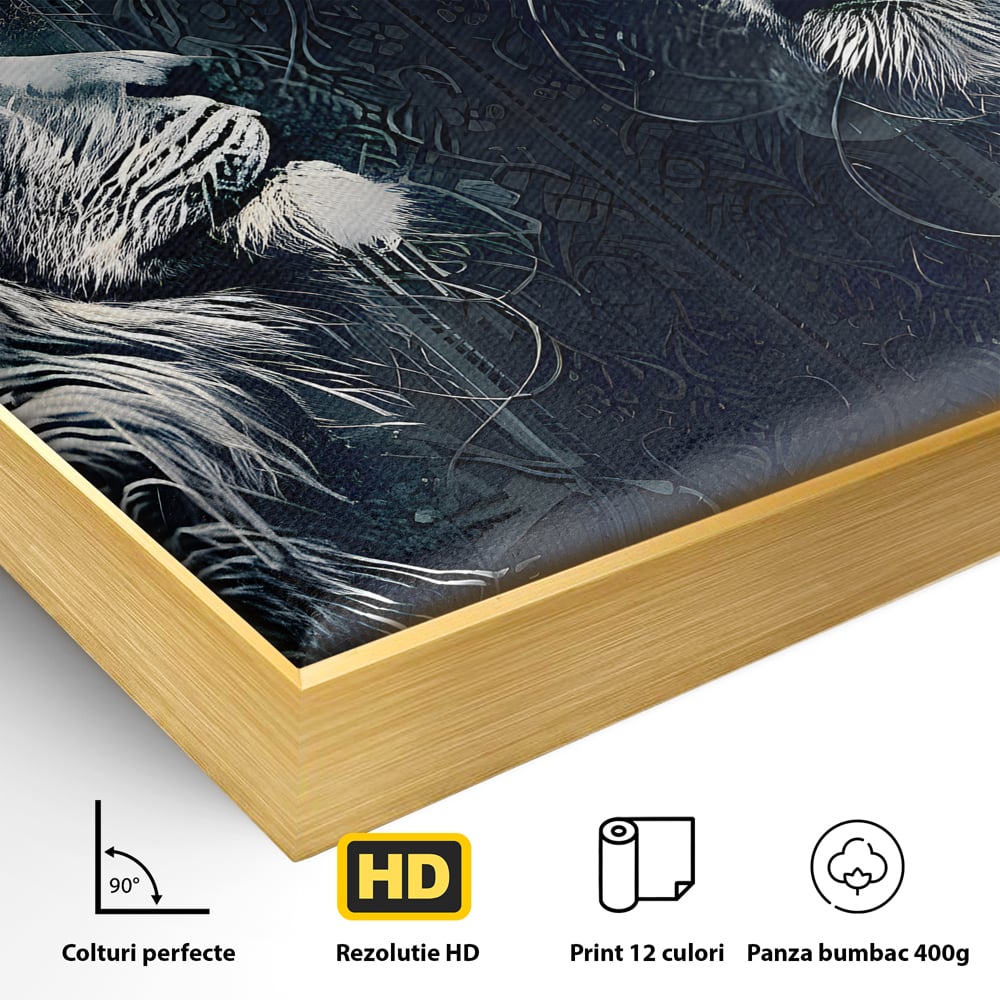 Tablou Canvas Premium LuxCanva® B1091, Leu Si Leoaica , Living, Familie, Portret, Leu, Leoaica, Dormitor, Safari, Coroana, Negru Si Auriu