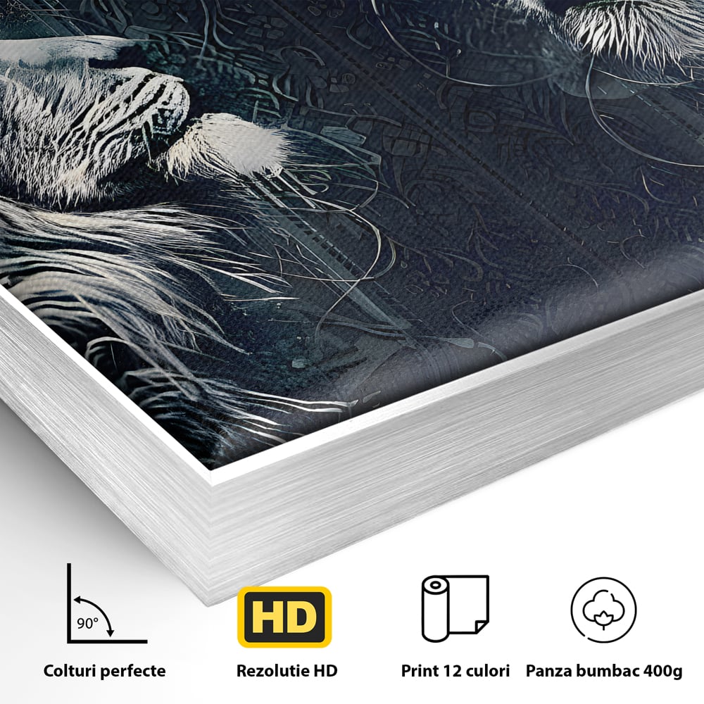 Tablou Canvas Premium LuxCanva® B1091, Leu Si Leoaica , Living, Familie, Portret, Leu, Leoaica, Dormitor, Safari, Coroana, Negru Si Auriu