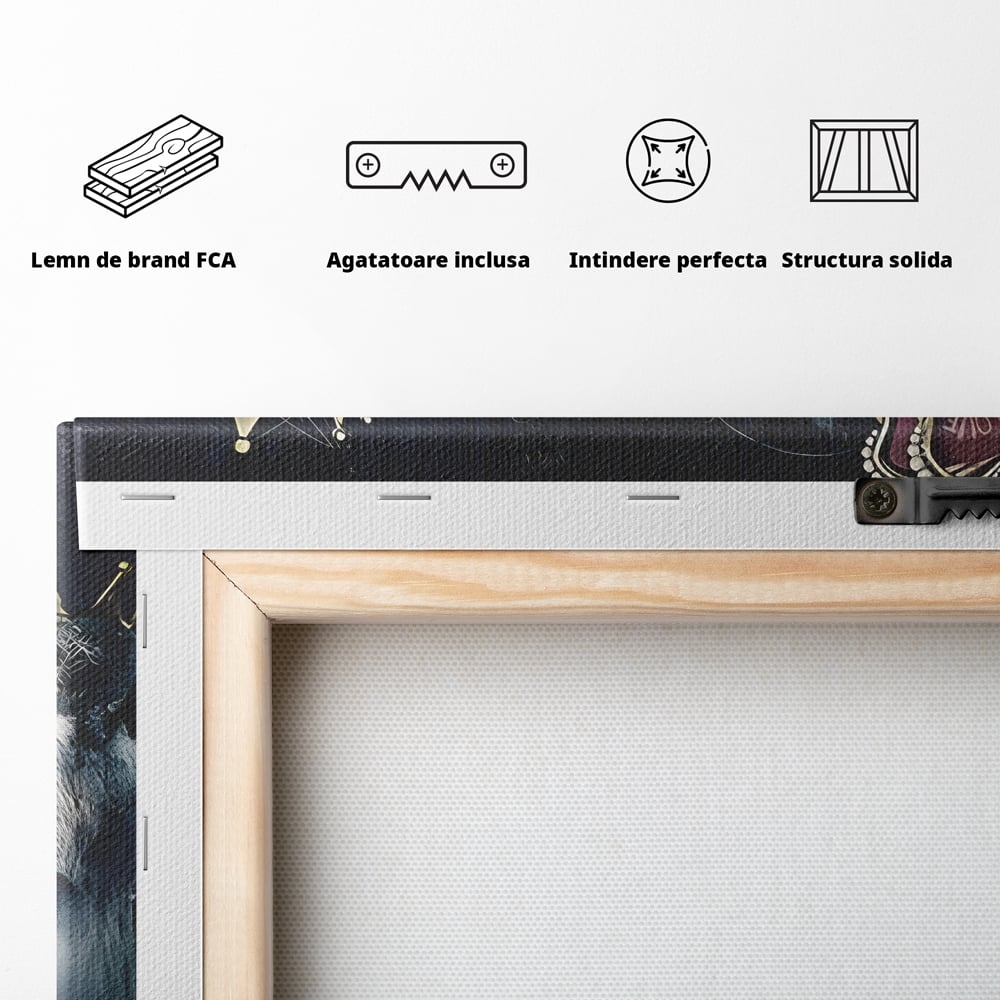 Tablou Canvas Premium LuxCanva® B1091, Leu Si Leoaica , Living, Familie, Portret, Leu, Leoaica, Dormitor, Safari, Coroana, Negru Si Auriu
