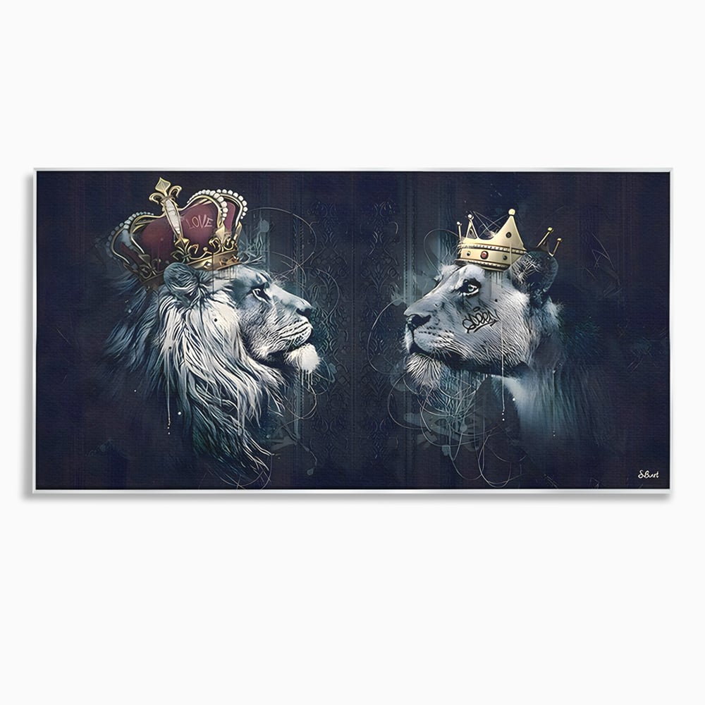 Tablou Canvas Premium LuxCanva® B1091, Leu Si Leoaica , Living, Familie, Portret, Leu, Leoaica, Dormitor, Safari, Coroana, Negru Si Auriu