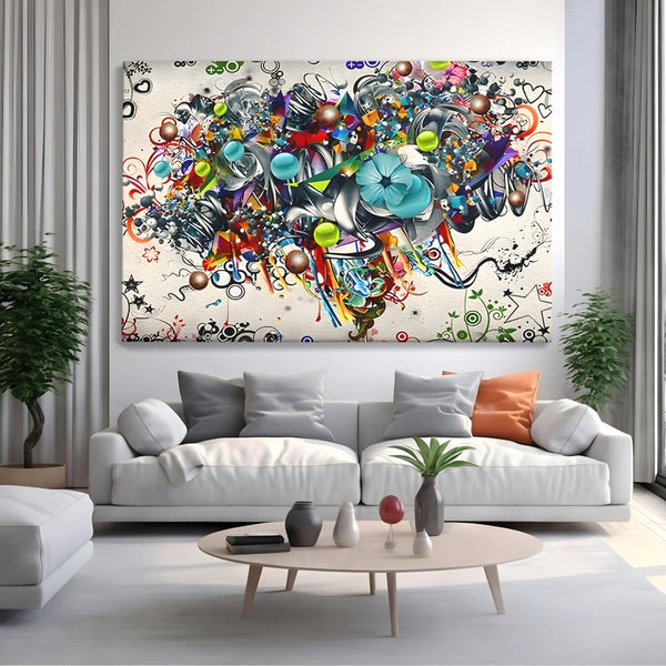 Tablou Canvas Premium LuxCanva® B1092, Jocul Culorilor , Living, Abstract, Flori, Colorat, Fun Times, Dormitor, Geometric, Culori Vibrante