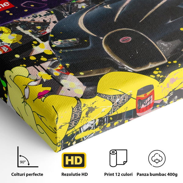 Tablou Canvas Premium LuxCanva® B1094, Homer Simpson , Living, Serial, Comedie, Familie, Avion, Masina De Lux, Culori Vibrante