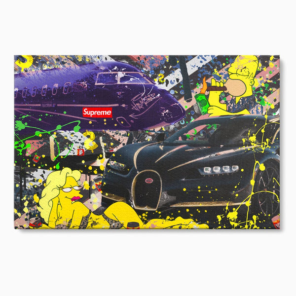 Tablou Canvas Premium LuxCanva® B1094, Homer Simpson , Living, Serial, Comedie, Familie, Avion, Masina De Lux, Culori Vibrante