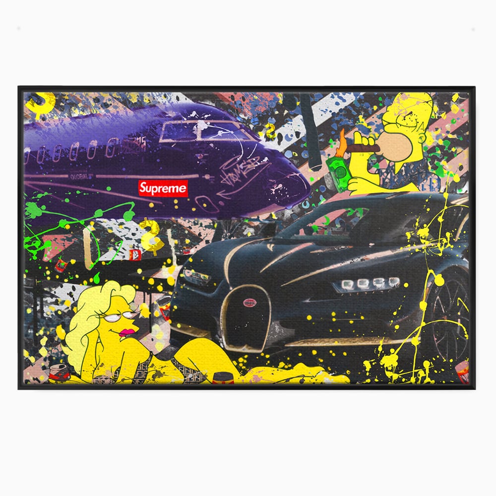 Tablou Canvas Premium LuxCanva® B1094, Homer Simpson , Living, Serial, Comedie, Familie, Avion, Masina De Lux, Culori Vibrante