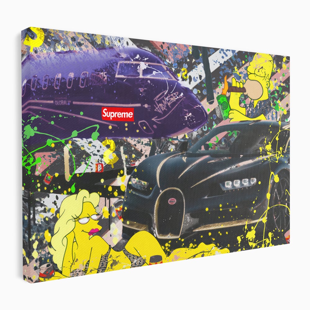 Tablou Canvas Premium LuxCanva® B1094, Homer Simpson , Living, Serial, Comedie, Familie, Avion, Masina De Lux, Culori Vibrante