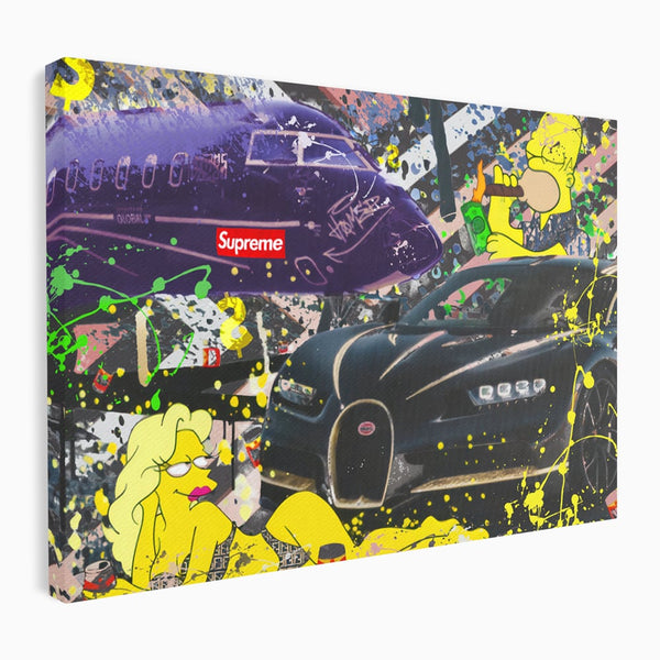 Tablou Canvas Premium LuxCanva® B1094, Homer Simpson , Living, Serial, Comedie, Familie, Avion, Masina De Lux, Culori Vibrante