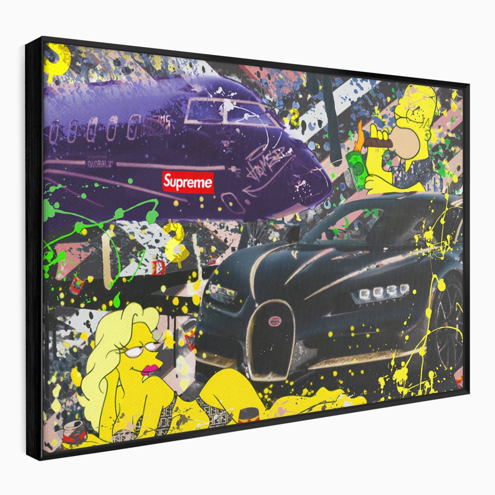 Tablou Canvas Premium LuxCanva® B1094, Homer Simpson , Living, Serial, Comedie, Familie, Avion, Masina De Lux, Culori Vibrante
