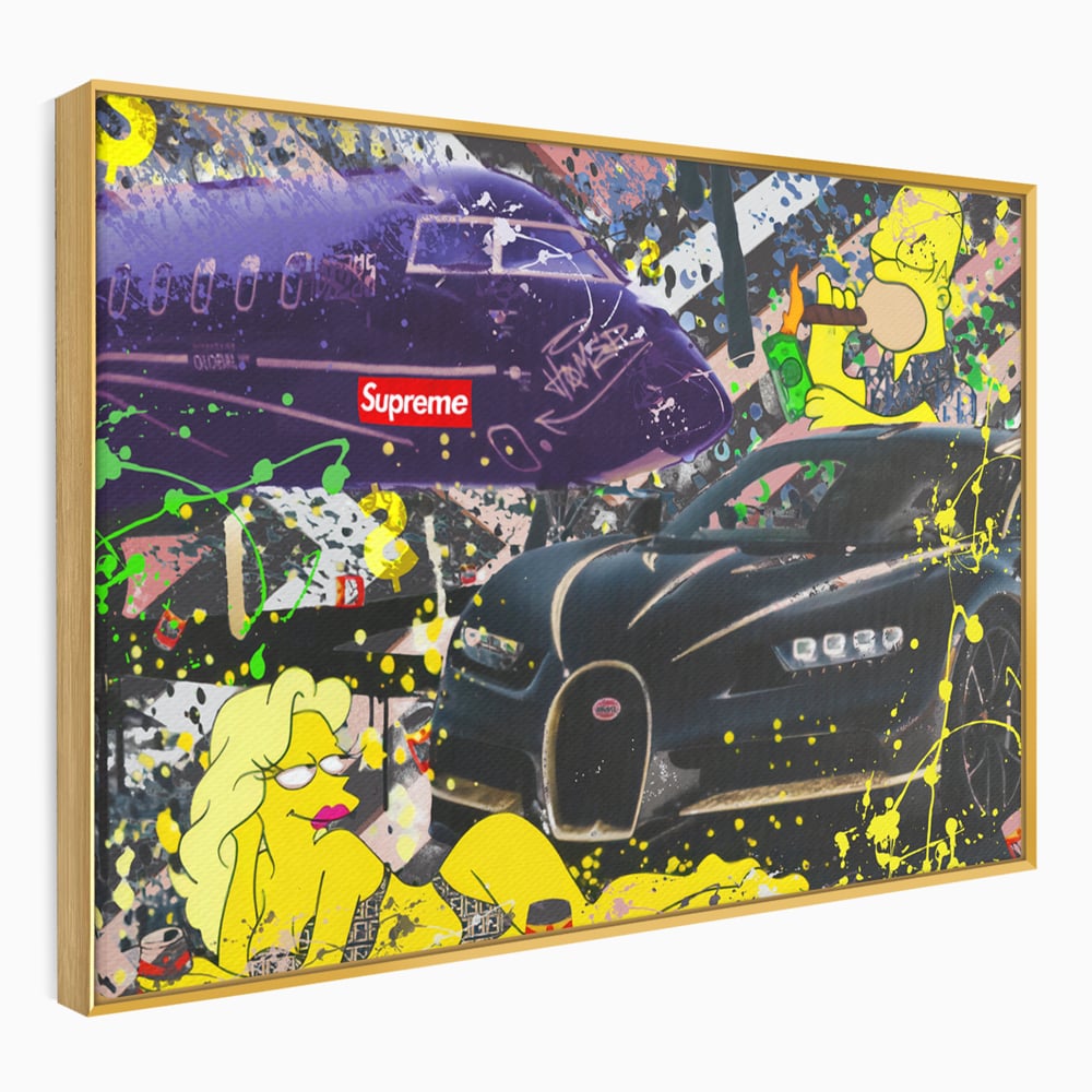 Tablou Canvas Premium LuxCanva® B1094, Homer Simpson , Living, Serial, Comedie, Familie, Avion, Masina De Lux, Culori Vibrante