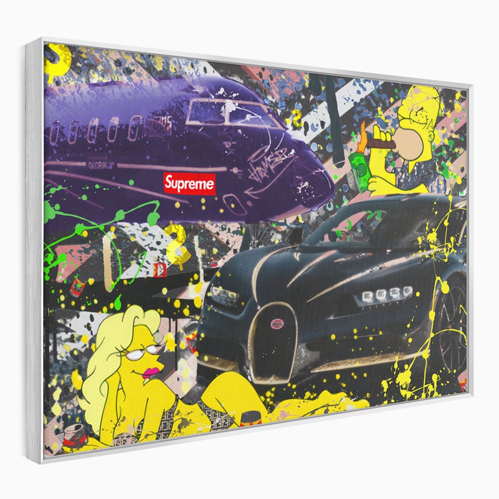 Tablou Canvas Premium LuxCanva® B1094, Homer Simpson , Living, Serial, Comedie, Familie, Avion, Masina De Lux, Culori Vibrante