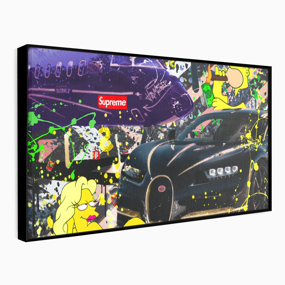 Tablou Canvas Premium LuxCanva® B1094, Homer Simpson , Living, Serial, Comedie, Familie, Avion, Masina De Lux, Culori Vibrante