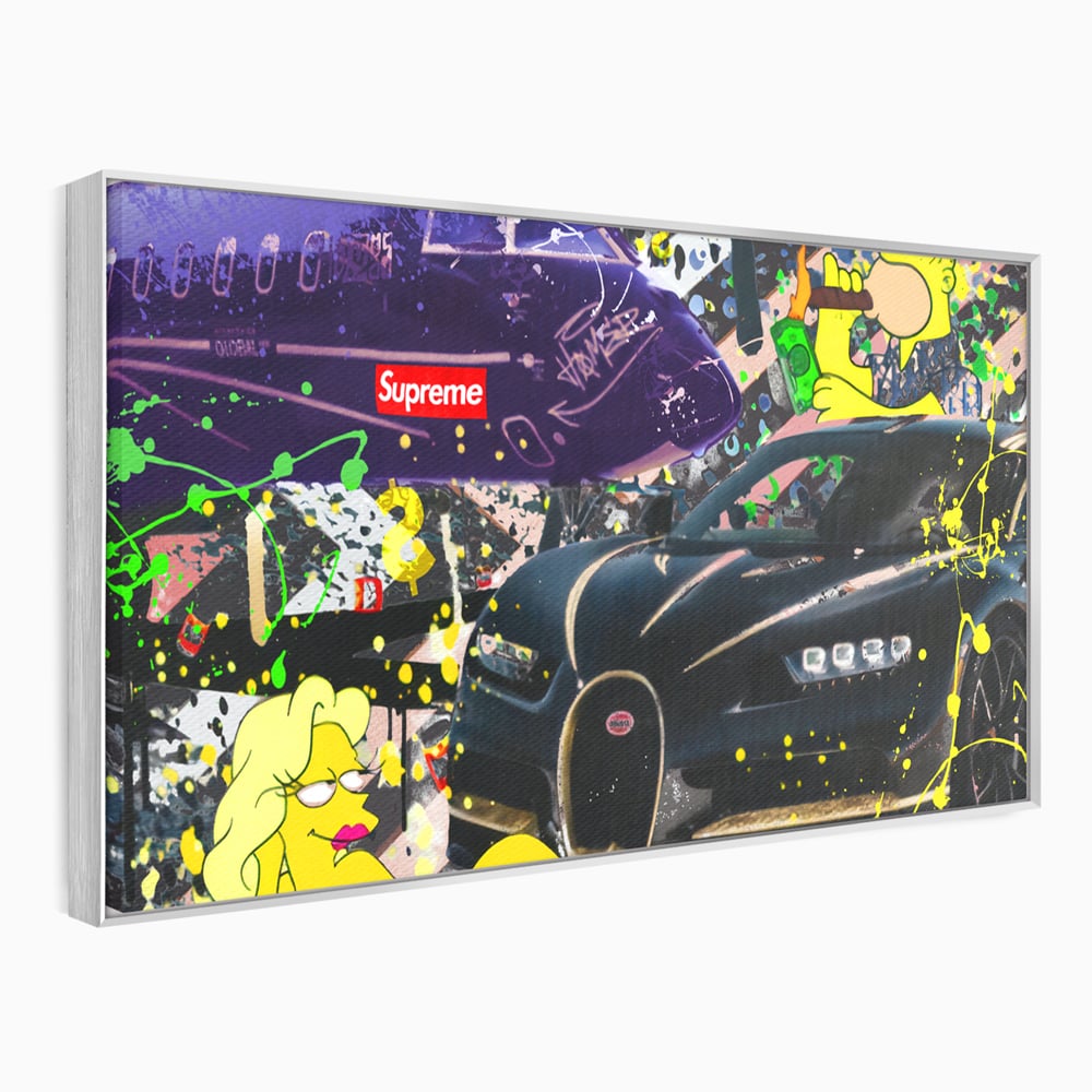 Tablou Canvas Premium LuxCanva® B1094, Homer Simpson , Living, Serial, Comedie, Familie, Avion, Masina De Lux, Culori Vibrante