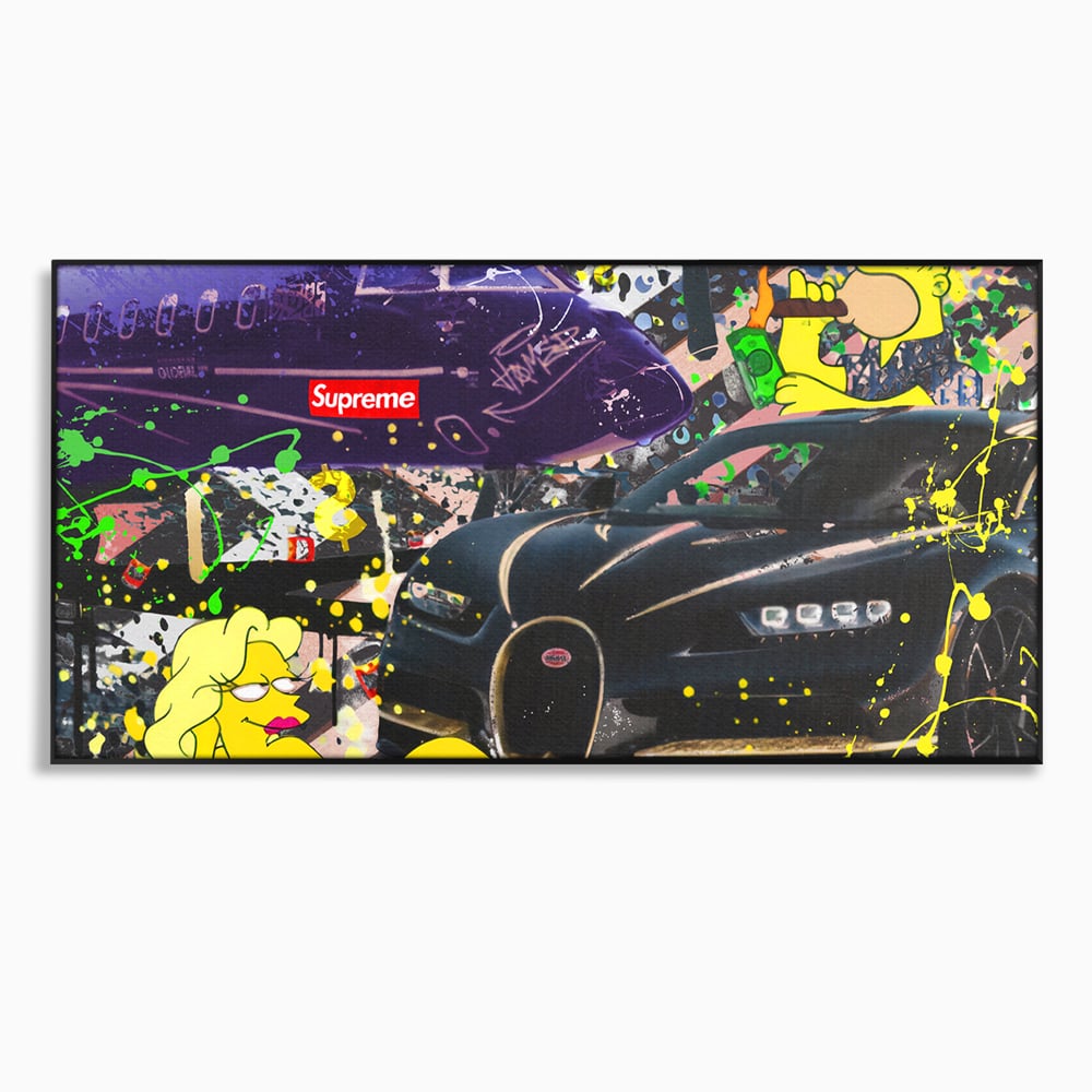 Tablou Canvas Premium LuxCanva® B1094, Homer Simpson , Living, Serial, Comedie, Familie, Avion, Masina De Lux, Culori Vibrante