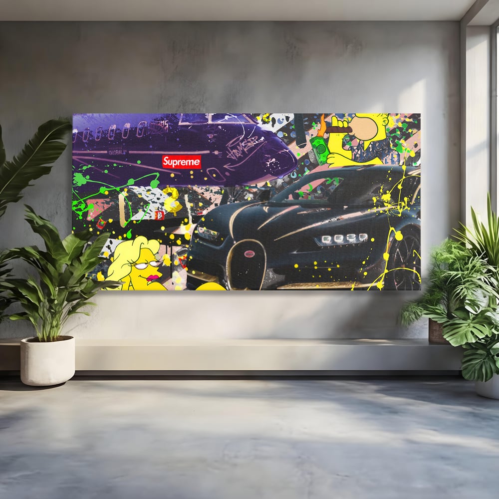 Tablou Canvas Premium LuxCanva® B1094, Homer Simpson , Living, Serial, Comedie, Familie, Avion, Masina De Lux, Culori Vibrante