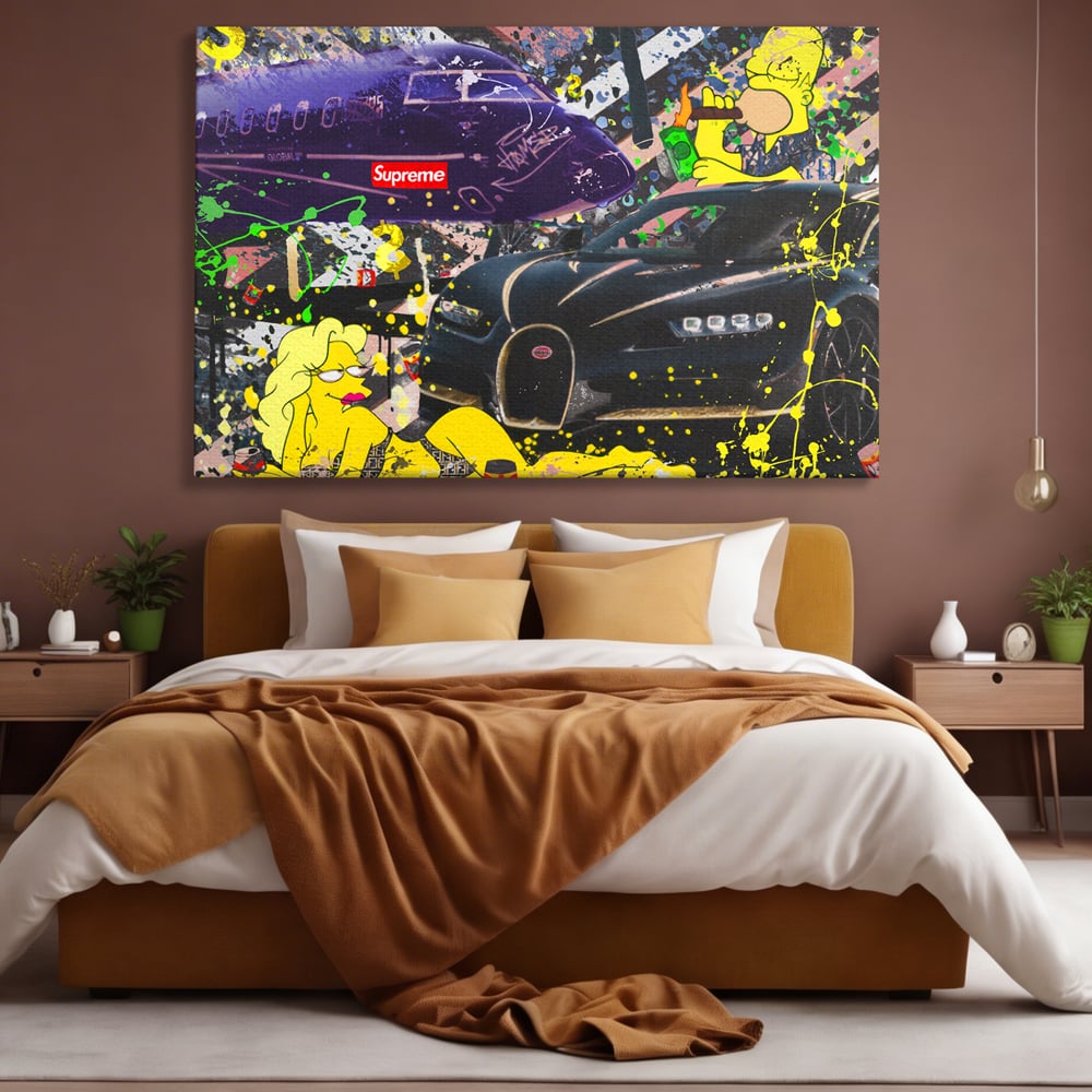 Tablou Canvas Premium LuxCanva® B1094, Homer Simpson , Living, Serial, Comedie, Familie, Avion, Masina De Lux, Culori Vibrante