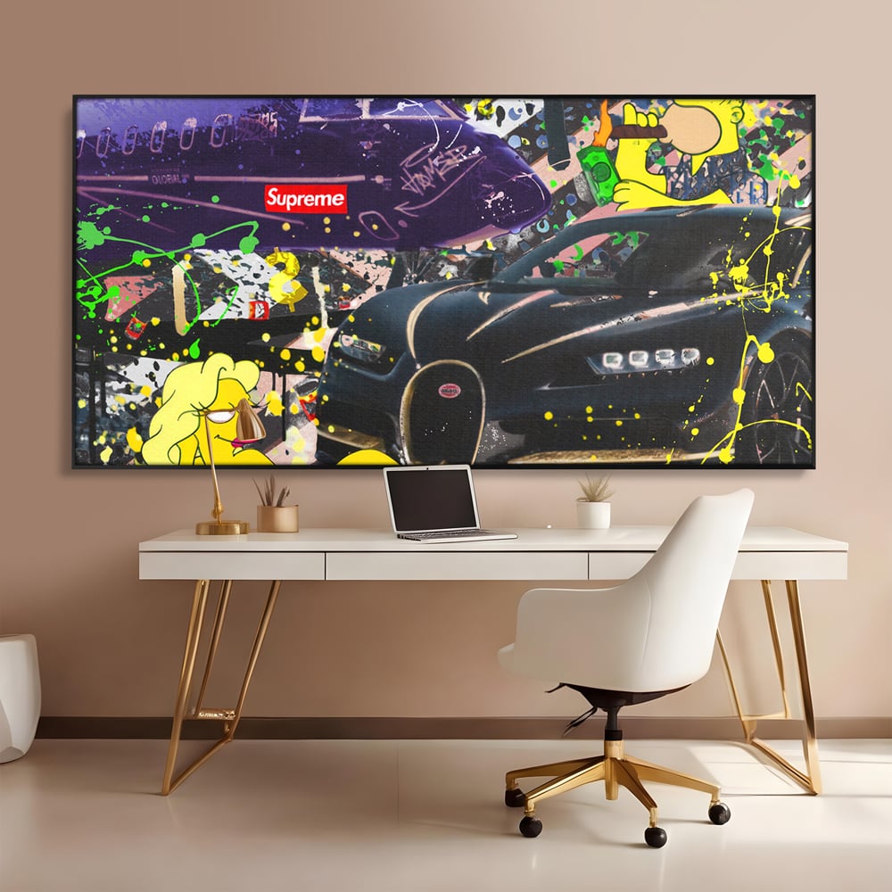 Tablou Canvas Premium LuxCanva® B1094, Homer Simpson , Living, Serial, Comedie, Familie, Avion, Masina De Lux, Culori Vibrante
