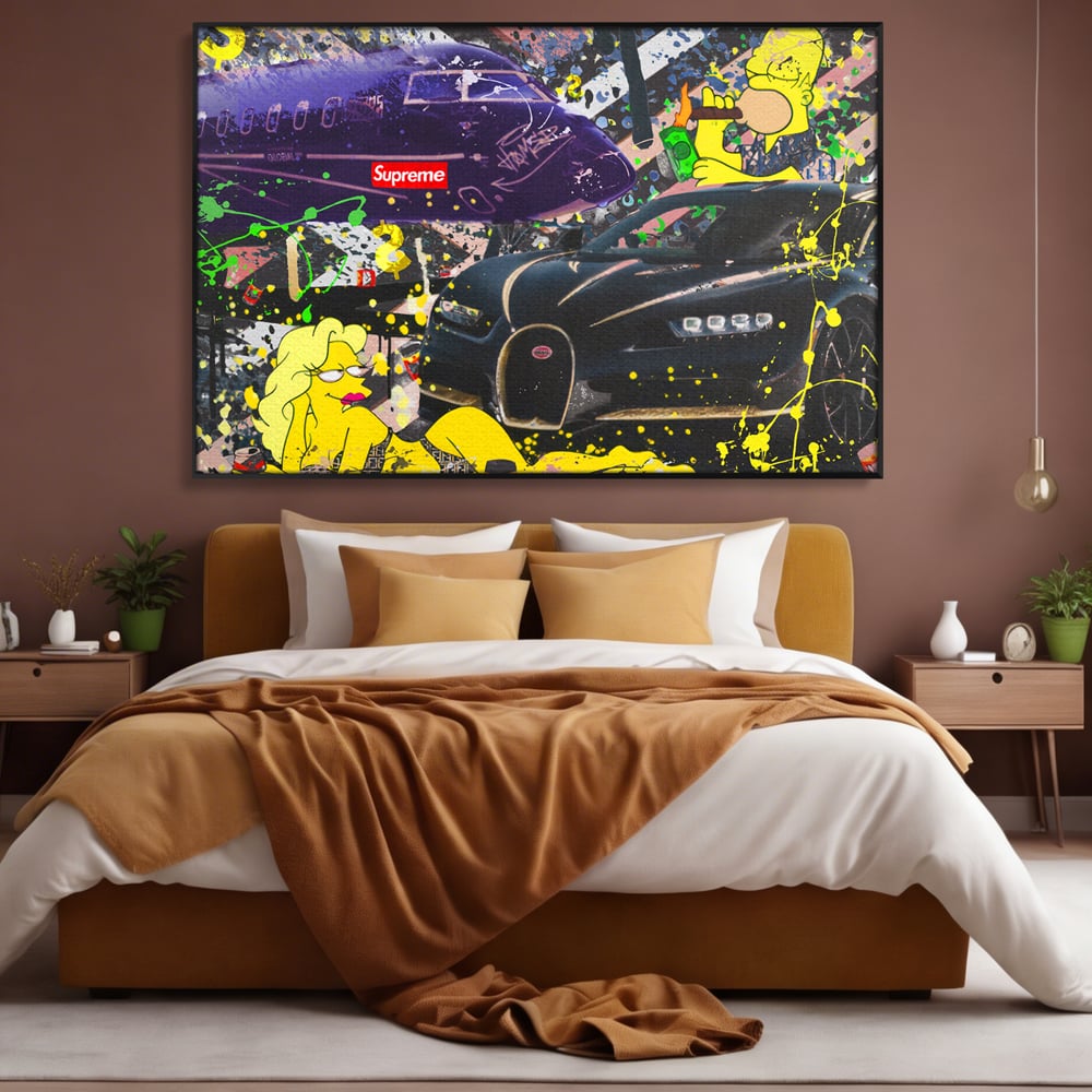 Tablou Canvas Premium LuxCanva® B1094, Homer Simpson , Living, Serial, Comedie, Familie, Avion, Masina De Lux, Culori Vibrante