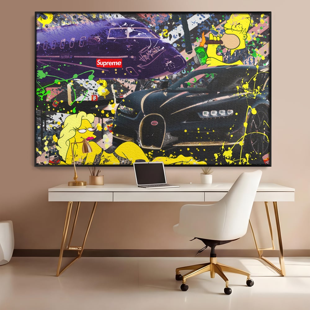Tablou Canvas Premium LuxCanva® B1094, Homer Simpson , Living, Serial, Comedie, Familie, Avion, Masina De Lux, Culori Vibrante