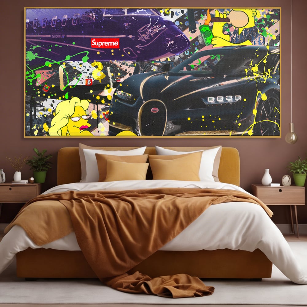 Tablou Canvas Premium LuxCanva® B1094, Homer Simpson , Living, Serial, Comedie, Familie, Avion, Masina De Lux, Culori Vibrante