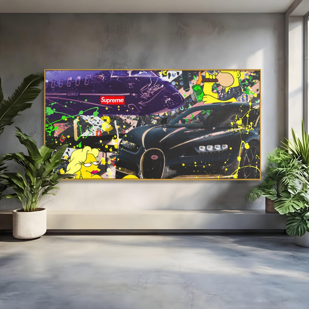 Tablou Canvas Premium LuxCanva® B1094, Homer Simpson , Living, Serial, Comedie, Familie, Avion, Masina De Lux, Culori Vibrante