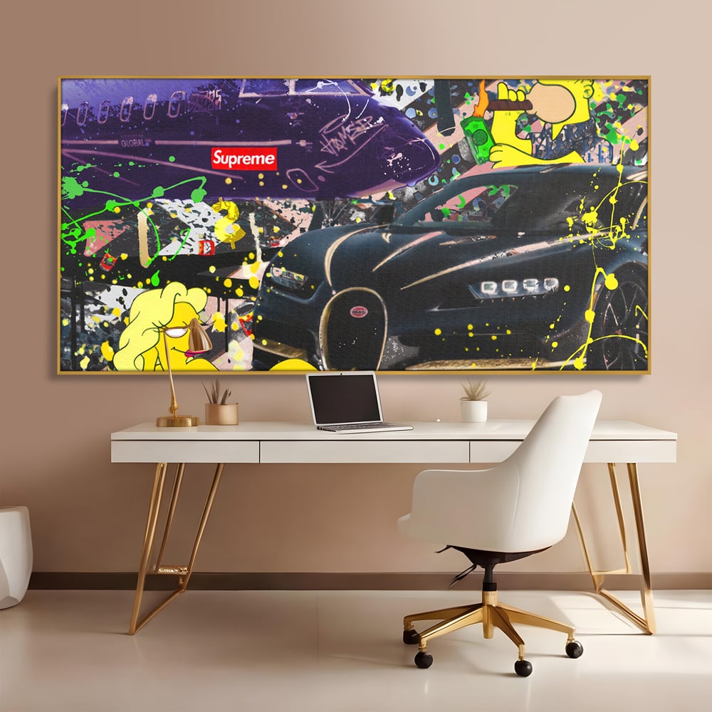 Tablou Canvas Premium LuxCanva® B1094, Homer Simpson , Living, Serial, Comedie, Familie, Avion, Masina De Lux, Culori Vibrante
