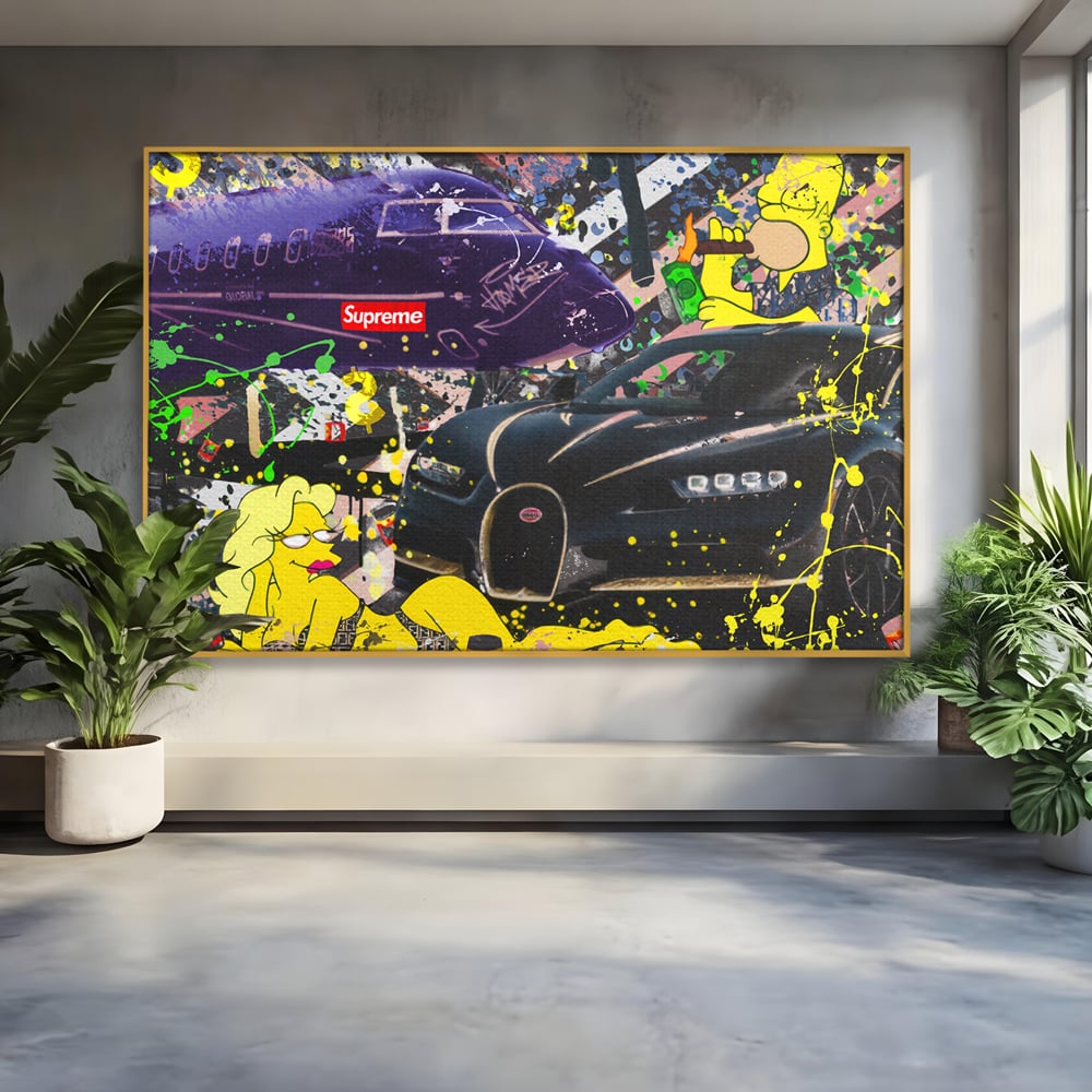 Tablou Canvas Premium LuxCanva® B1094, Homer Simpson , Living, Serial, Comedie, Familie, Avion, Masina De Lux, Culori Vibrante