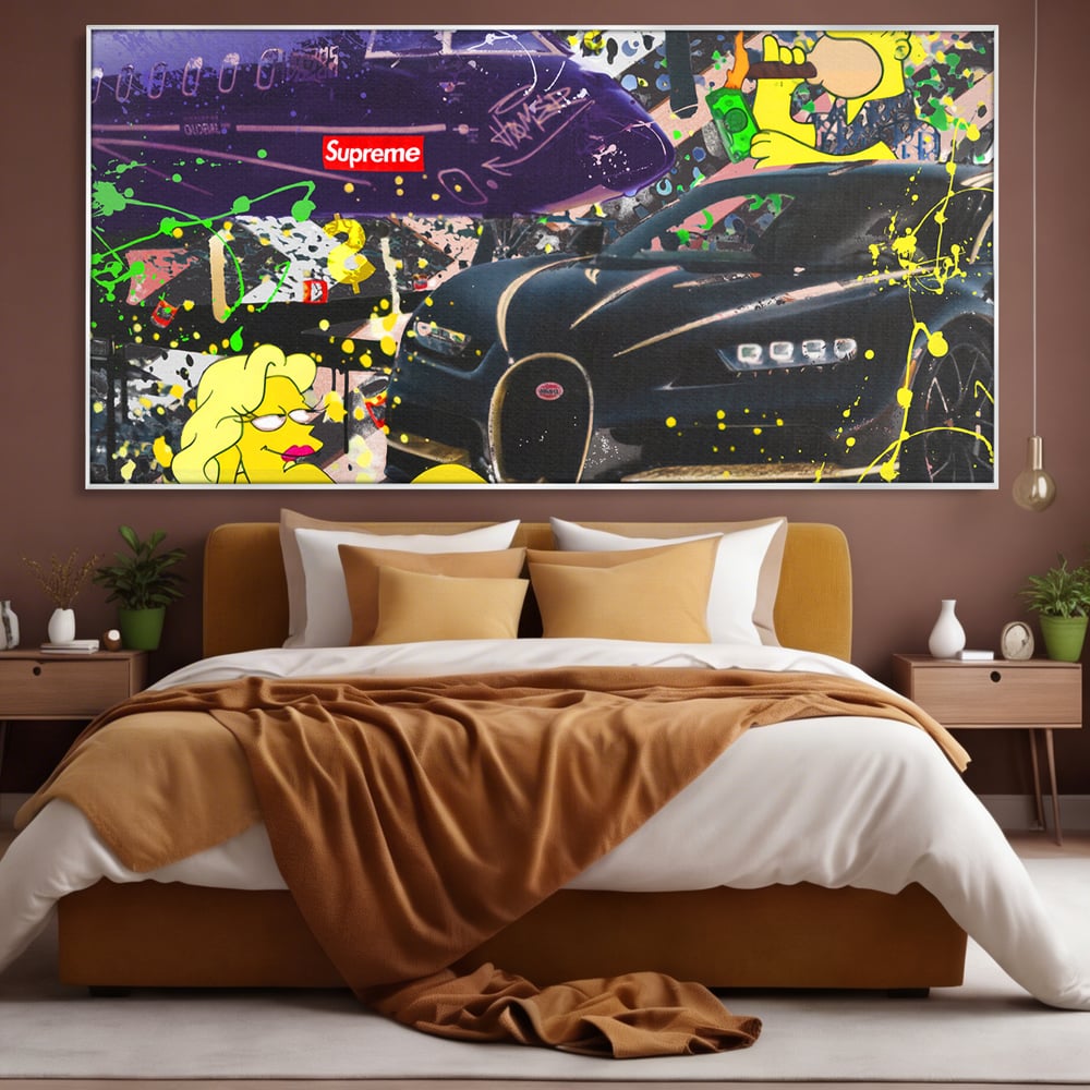 Tablou Canvas Premium LuxCanva® B1094, Homer Simpson , Living, Serial, Comedie, Familie, Avion, Masina De Lux, Culori Vibrante