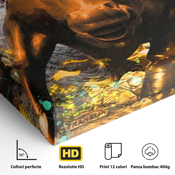 Tablou Canvas Premium LuxCanva® B1096, Dollar Bull , Birou, Taur, Bancnota, Dolar, Bar, Culori Vibrante