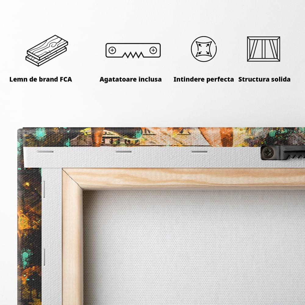 Tablou Canvas Premium LuxCanva® B1096, Dollar Bull , Birou, Taur, Bancnota, Dolar, Bar, Culori Vibrante