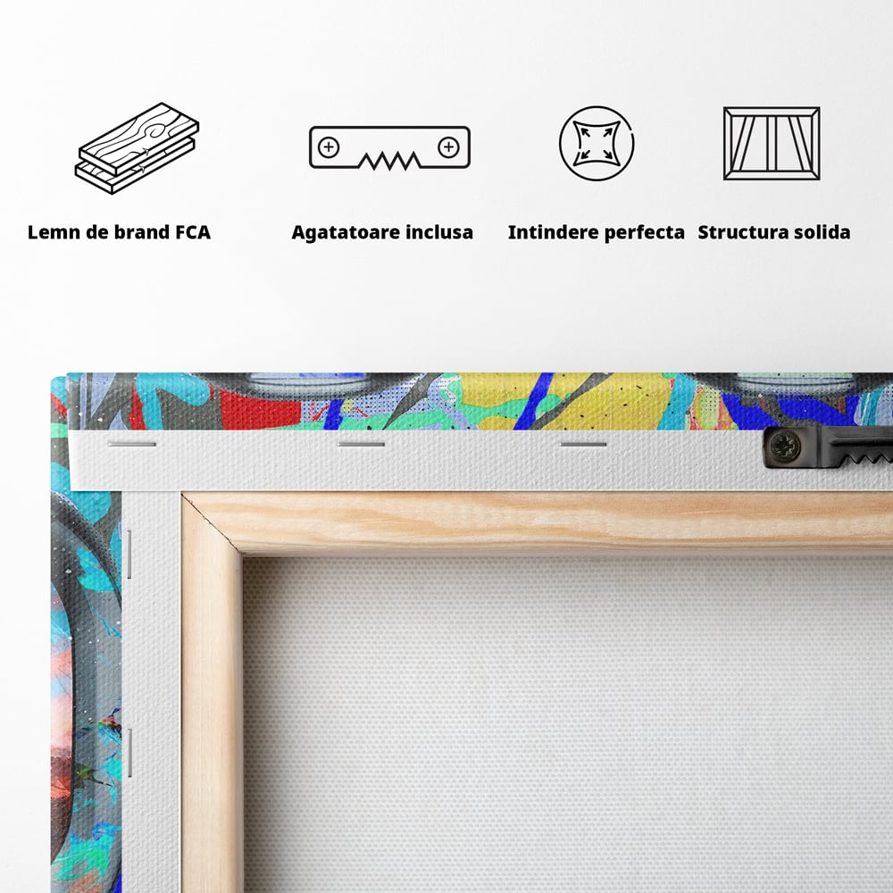 Leinwandbilder Premium-Leinwandkunst LuxCanva® B1097, Graffiti Flugzeug Fenster, Büro, Reisen, Flugzeug, Urlaub, Himmel, Wolken, leuchtende Farben
