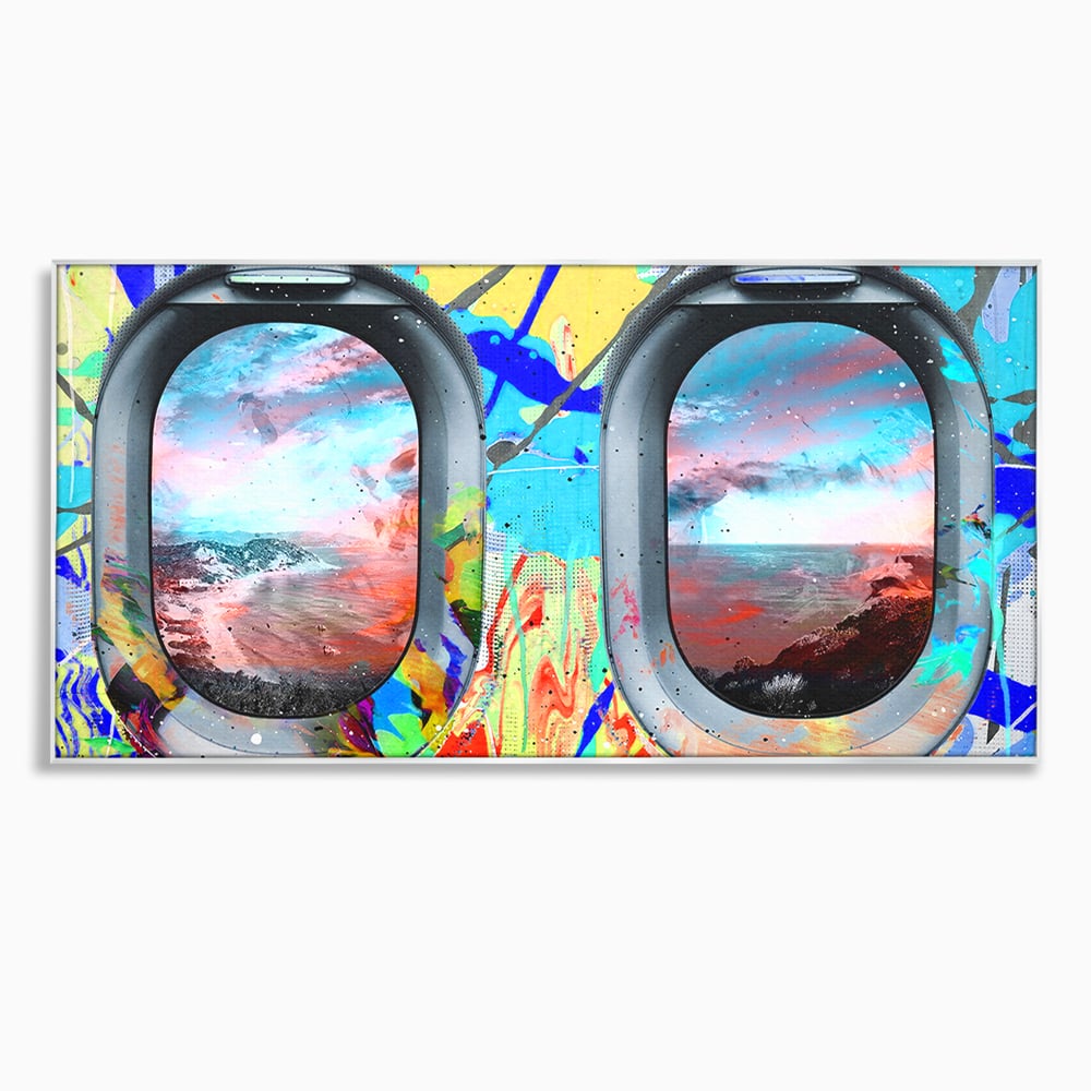Leinwandbilder Premium-Leinwandkunst LuxCanva® B1097, Graffiti Flugzeug Fenster, Büro, Reisen, Flugzeug, Urlaub, Himmel, Wolken, leuchtende Farben