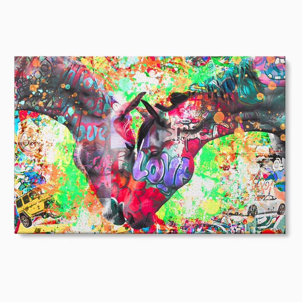 Tablou Canvas Premium LuxCanva® B1098, Cai Conectati Prin Iubire , Living, Cai, Graffiti, Iubire, Birou, Pop Art, Culori Vibrante