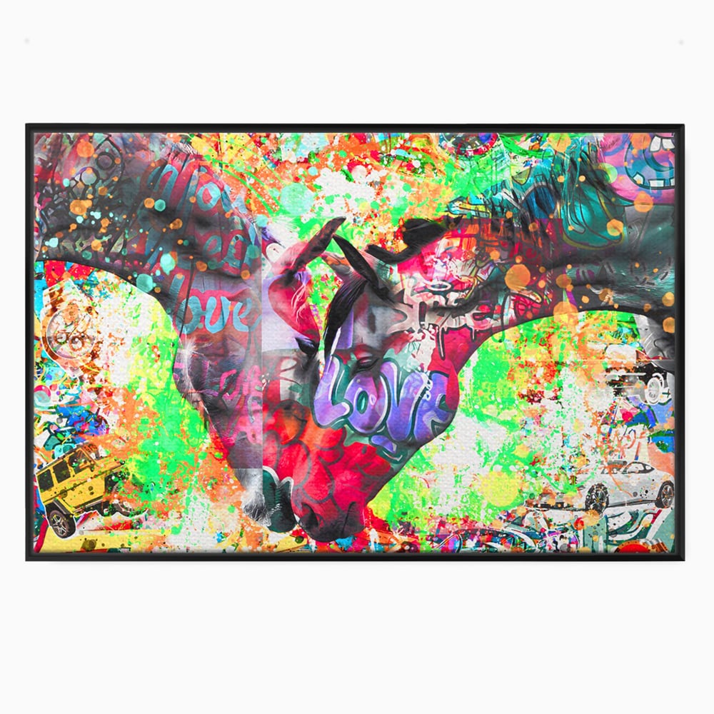 Tablou Canvas Premium LuxCanva® B1098, Cai Conectati Prin Iubire , Living, Cai, Graffiti, Iubire, Birou, Pop Art, Culori Vibrante