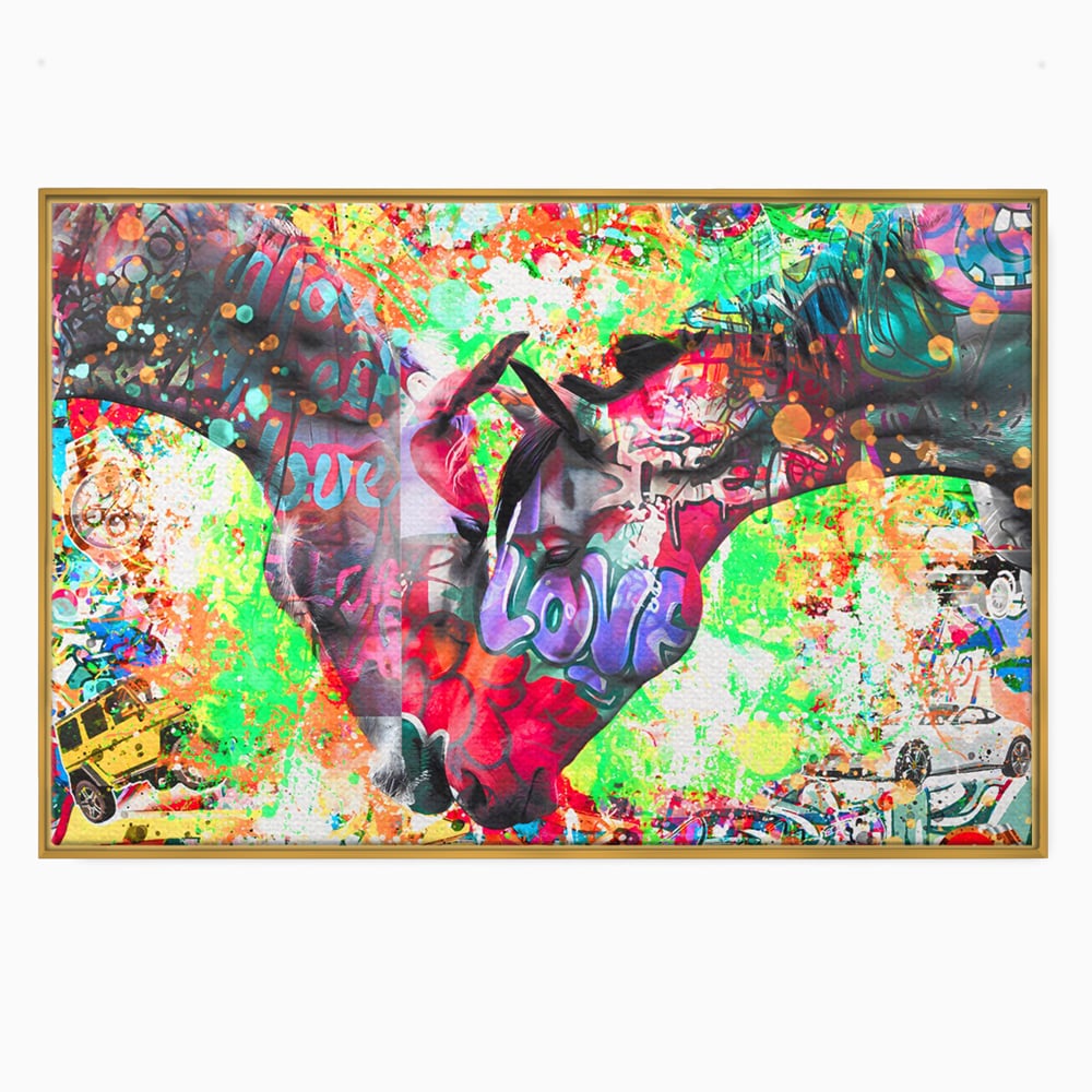 Tablou Canvas Premium LuxCanva® B1098, Cai Conectati Prin Iubire , Living, Cai, Graffiti, Iubire, Birou, Pop Art, Culori Vibrante