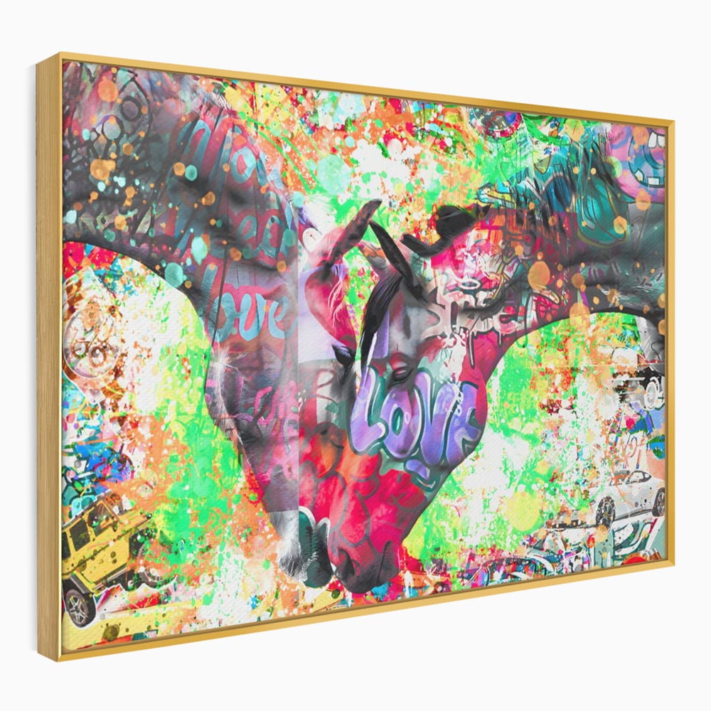 Tablou Canvas Premium LuxCanva® B1098, Cai Conectati Prin Iubire , Living, Cai, Graffiti, Iubire, Birou, Pop Art, Culori Vibrante