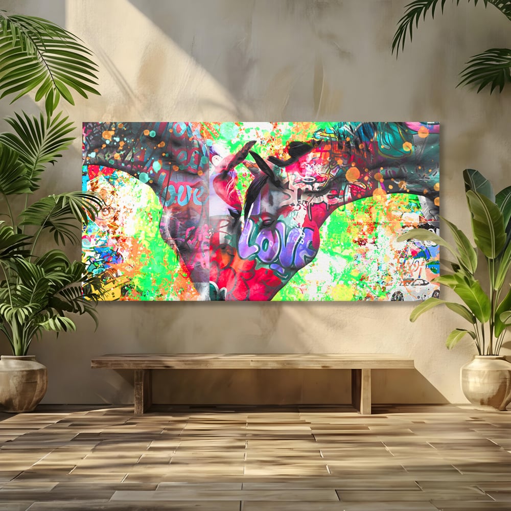 Tablou Canvas Premium LuxCanva® B1098, Cai Conectati Prin Iubire , Living, Cai, Graffiti, Iubire, Birou, Pop Art, Culori Vibrante