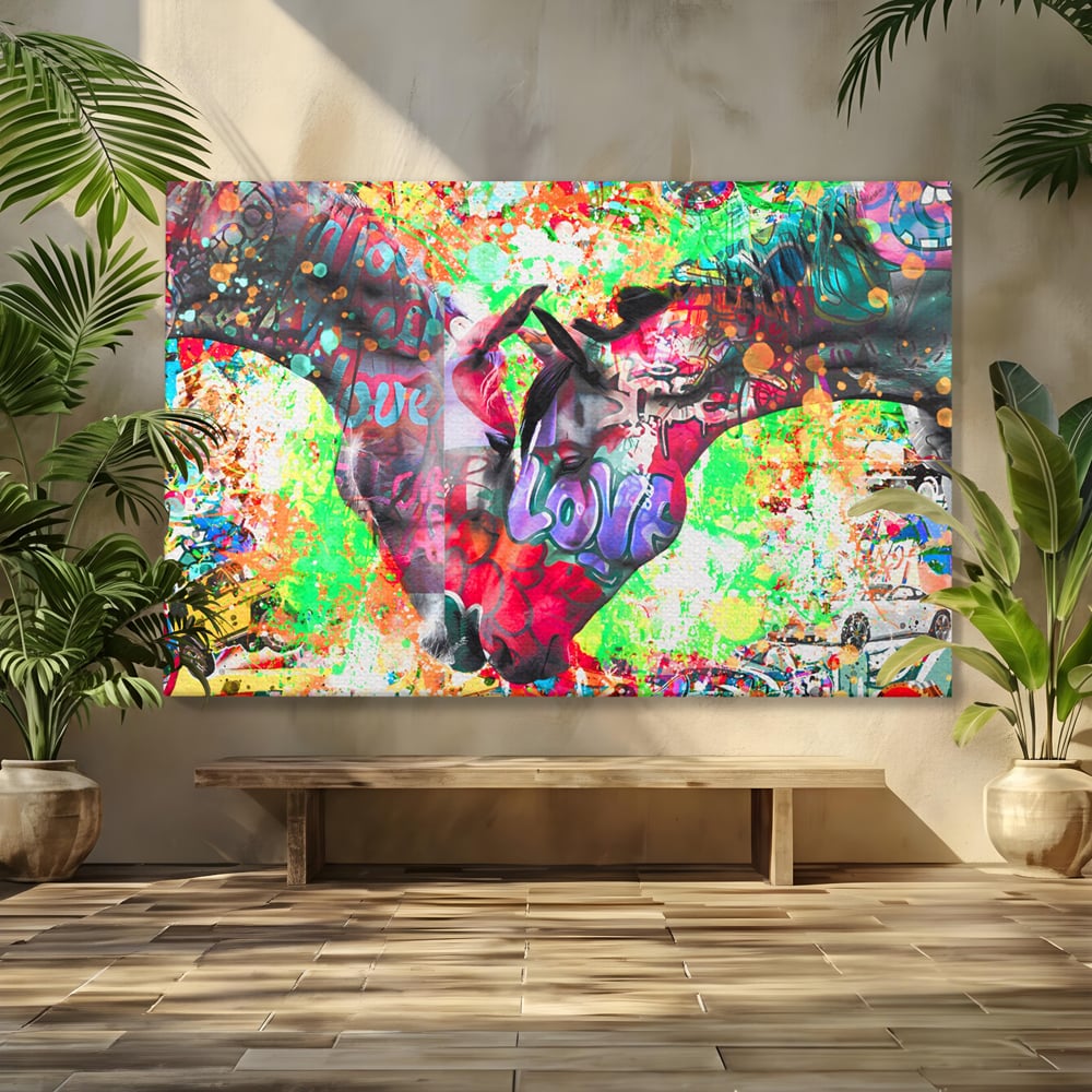Tablou Canvas Premium LuxCanva® B1098, Cai Conectati Prin Iubire , Living, Cai, Graffiti, Iubire, Birou, Pop Art, Culori Vibrante