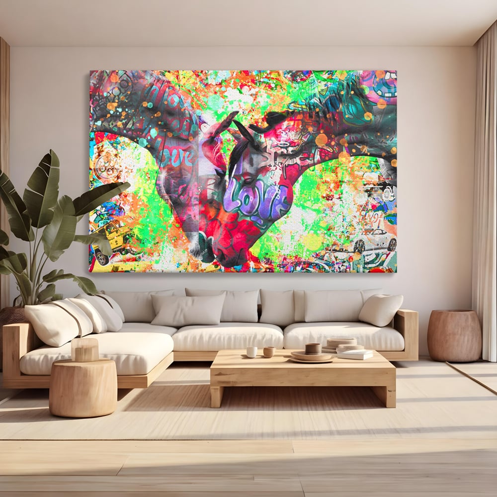 Tablou Canvas Premium LuxCanva® B1098, Cai Conectati Prin Iubire , Living, Cai, Graffiti, Iubire, Birou, Pop Art, Culori Vibrante