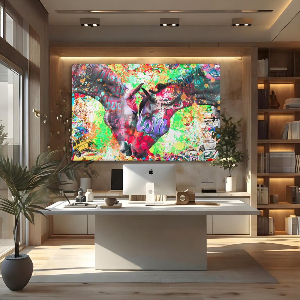 Tablou Canvas Premium LuxCanva® B1098, Cai Conectati Prin Iubire , Living, Cai, Graffiti, Iubire, Birou, Pop Art, Culori Vibrante