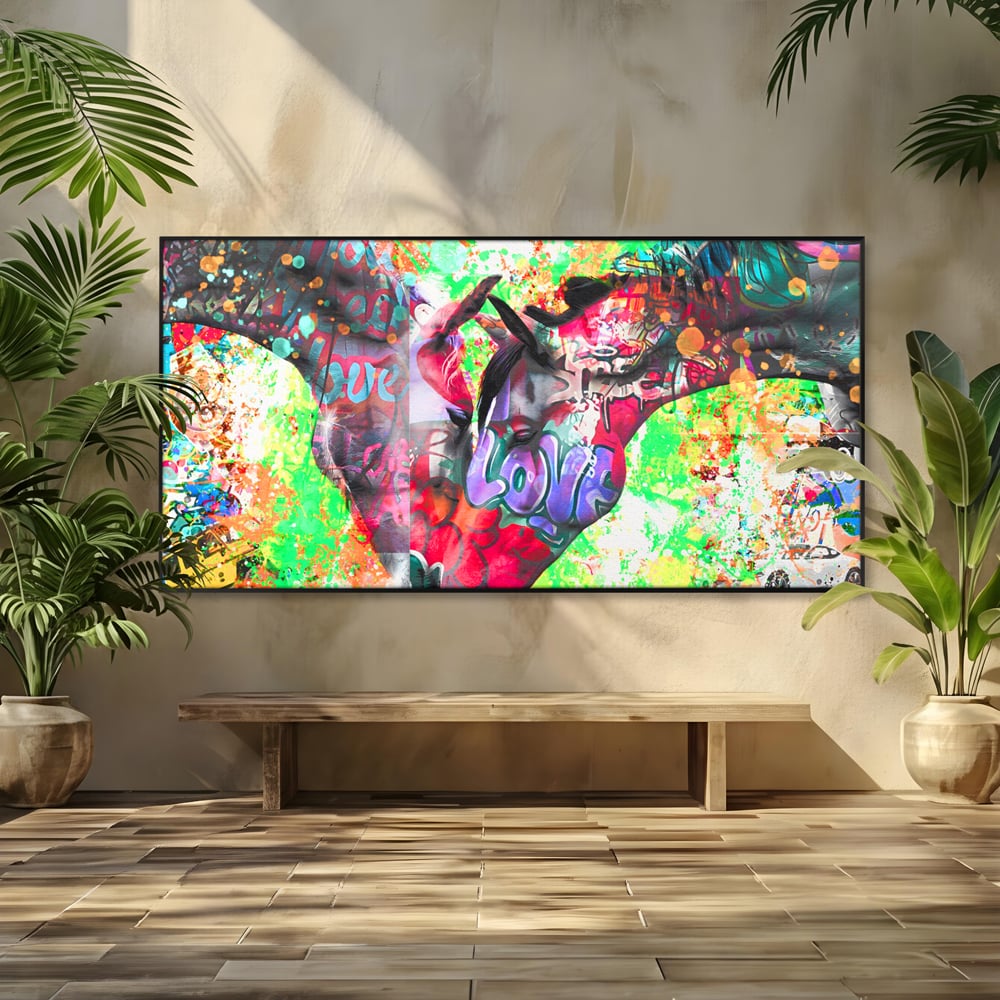 Tablou Canvas Premium LuxCanva® B1098, Cai Conectati Prin Iubire , Living, Cai, Graffiti, Iubire, Birou, Pop Art, Culori Vibrante