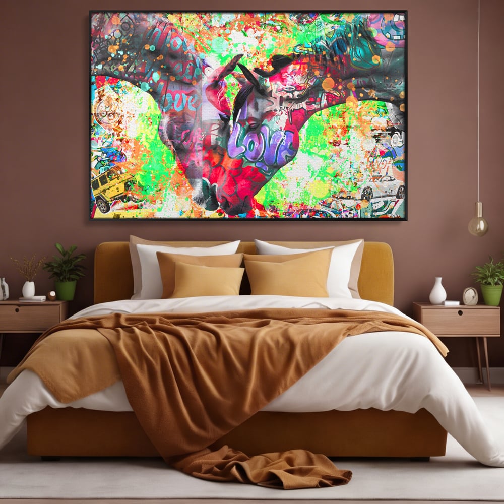 Tablou Canvas Premium LuxCanva® B1098, Cai Conectati Prin Iubire , Living, Cai, Graffiti, Iubire, Birou, Pop Art, Culori Vibrante